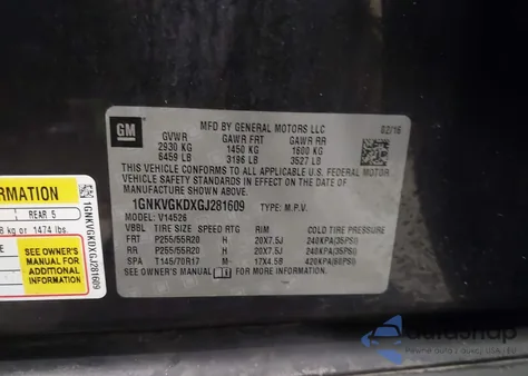 2016 Chevrolet Traverse Lt from USA, damaged, VIN 1GNKVGKDXGJ281609